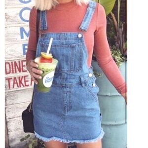 Brandy Melville Overall Denim Mini Dress, One Size, Medium Blue Wash